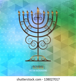 Vintage menorah over geometrical background. Vector illustration