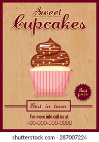 Vintage menu card design of delicious Cupcakes for Sweet Shop.