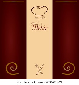 a vintage menu card design with silver wares, a hat chef and text