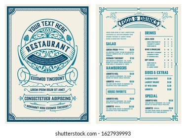 Vintage Menu with classic and premium ornaments