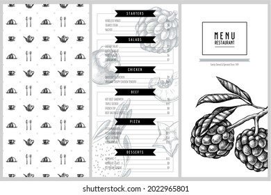 Vintage menu design with papaya, starfruit, pitaya, sugar-apple, mangosteen
