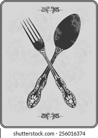 Vintage menu, spoon and fork. Vector illustration.