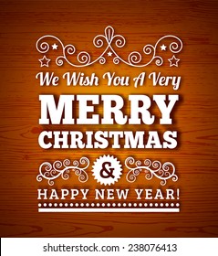 Vintage Merry Christmas Background, Wood Texture, Vector illustration