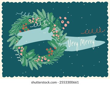 Vintage Merry Christmas card with a candle for festive branding projects, logos, stickers, invitations, scrapbooking, wall posters, social media and for decorating your home, crafts and goods