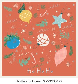 Vintage Merry Christmas card for festive branding projects, logos, stickers, invitations, scrapbooking, wall posters, social media and for decorating your home, crafts and goods