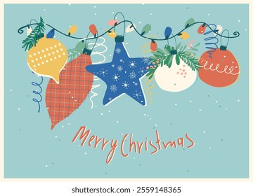 Vintage Merry Christmas card for festive branding projects, logos, stickers, invitations, scrapbooking, wall posters, social media and for decorating your home, crafts and goods