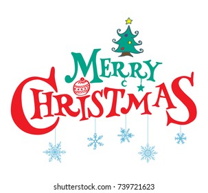 Vintage Merry Christmas Card. Hand drawn vector lettering. Vector illustration for Christmas advertising poster.