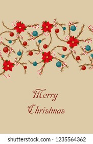 Vintage Merry Christmas Card with pattern.Vector illustration.