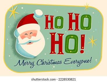 Vintage Merry Christmas greeting card.  Santa Claus Ho Ho Ho! For your print and web messages : postcards, banners, invitations.