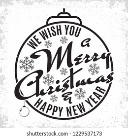 Vintage Merry Christmas And Happy New Year calligraphic and typographic,  winter holidays related typographic quote, lettering template usable for banners, greeting cards, gifts etc, vector