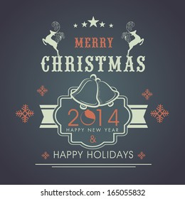 Vintage Merry Christmas and Happy New Year 2014 celebration greeting card or invitation card.