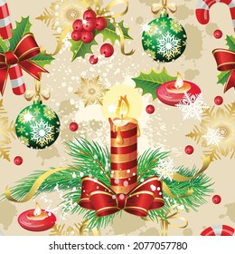 Vintage Merry Christmas Happy New Year 
 Seamless Pattern
