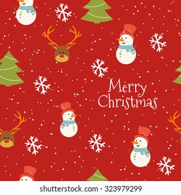 Vintage Merry Christmas And Happy New Year seamless pattern.  Greeting hand drawn illustration for Xmas.