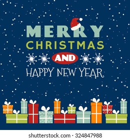 Vintage Merry Christmas And Happy New Year Set of Wreathes with Calligraphic And Typographic Wishes and Winter Holiday Elements. Greeting hand drawn illustration for Xmas.