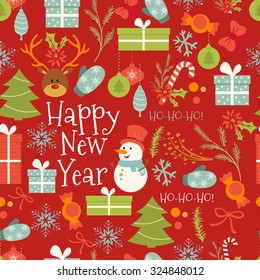 Vintage Merry Christmas And Happy New Year Set of Wreathes with Calligraphic And Typographic Wishes and Winter Holiday Elements. Greeting hand drawn illustration for Xmas. Seamless.