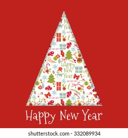 Vintage Merry Christmas And Happy New Year  card with Calligraphic And Typographic Wishes and Winter Holiday Elements. Greeting hand drawn illustration for Xmas.
