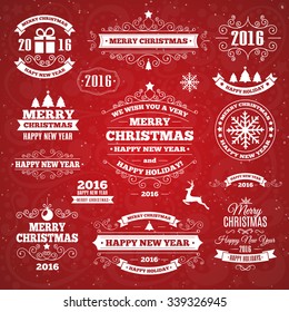 Vintage Merry Christmas And Happy New Year Calligraphic And Typographic Background. Vector Illustration