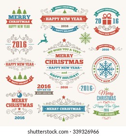 Vintage Merry Christmas And Happy New Year Calligraphic And Typographic Background. Vector Illustration