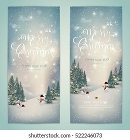 Vintage Merry Christmas And Happy New Year Lettering Vector illustration card 2017