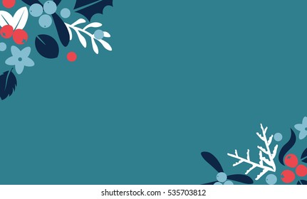 Vintage Merry Christmas And Happy New Year background. Berries, sprigs and leaves stylish vector frame illustration on winter greeting card. Good for cards, posters and banner design