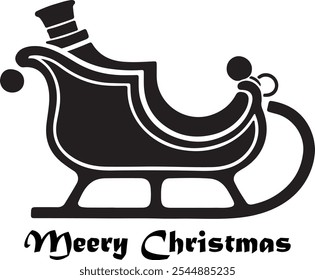 Vintage Merry Christmas Sleigh Silhouette on White Background