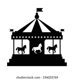 Vintage merry-go-round. Carousel vector  silhouette