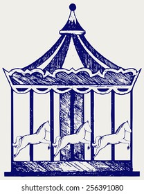 Vintage merry-go-round. Doodle style