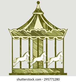 Vintage merry-go-round. Vector Image