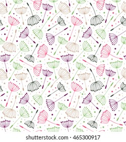 Vintage messy endless pattern. Seamless decorative texture with flowers. Background with fluff