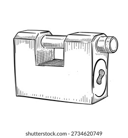 Vintage metal cadeado vetor linha de arte mão desenhada ilustração