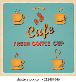Vintage metal Retro type font Fresh Coffee cup icon sign. Vector EPS10. Grunge effects vector design