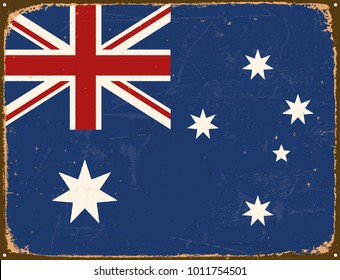 Vintage Metal Sign - Australia Flag - Vector EPS10. Grunge scratches and stain effects can be easily removed for a cleaner look.