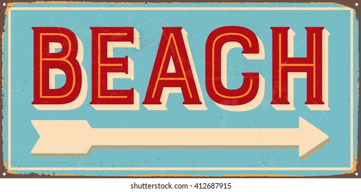 Vintage metal sign - Beach - Vector EPS10. Grunge and rusty effects can be easily removed for a cleaner look.