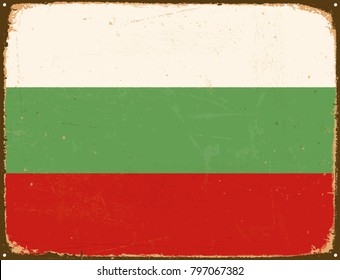 Vintage Metal Sign - Bulgaria Flag - Vector EPS10. Grunge scratches and stain effects can be easily removed for a cleaner look.