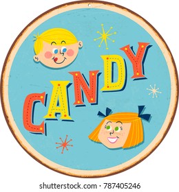 Vintage Metal Sign - CANDY - Vector EPS10. Grunge effects can be easily removed for a brand new, clean design.