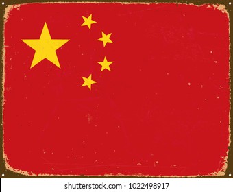 Vintage Metal Sign - China Flag - Vector EPS10. Grunge scratches and stain effects can be easily removed for a cleaner look.