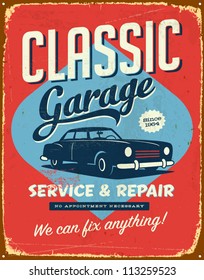 Vintage metal sign - Classic Garage - Vector EPS10. Grunge effects can be easily removed for a brand new, clean sign.