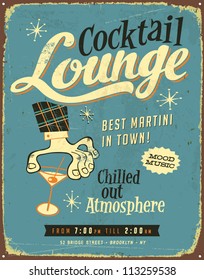 Vintage metal sign - Cocktail Lounge - Vector EPS10. Grunge effects can be easily removed for a brand new, clean sign.