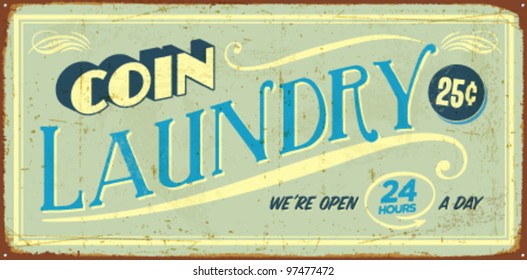 Vintage metal sign - Coin Laundry - Vector EPS10. Grunge effects can be easily removed for a cleaner look.