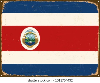 Vintage Metal Sign - Costa Rica Flag - Vector EPS10. Grunge scratches and stain effects can be easily removed for a cleaner look.