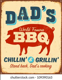 Vintage metal sign - Dad's BBQ - Vector EPS10. Grunge effects can be easily removed.