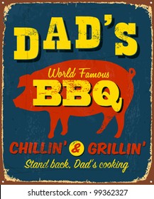 Vintage metal sign - Dad's BBQ - Vector EPS10. Grunge effects can be easily removed.