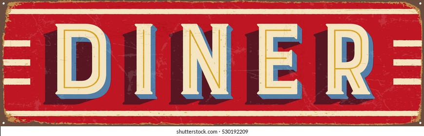 Vintage metal sign - Diner - Vector EPS10. Grunge and rusty effects can be easily removed for a cleaner look.