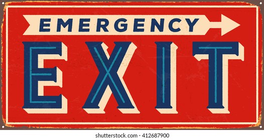 Vintage metal sign -  Emergency Exit - Vector EPS10. Grunge and rusty effects can be easily removed for a cleaner look.