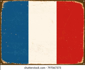 Vintage Metal Sign - France Flag - Vector EPS10. Grunge scratches and stain effects can be easily removed for a cleaner look.