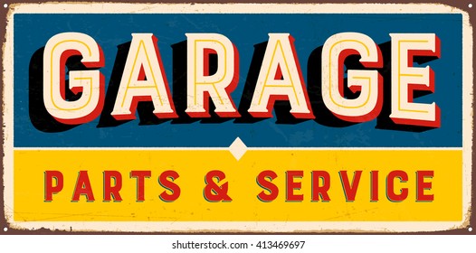 Vintage metal sign - Garage Parts and Service - Vector EPS10. Grunge and rusty effects can be easily removed for a cleaner look.