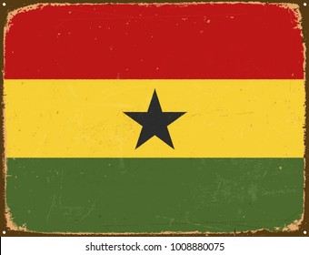 Vintage Metal Sign - Ghana Flag - Vector EPS10. Grunge scratches and stain effects can be easily removed for a cleaner look.