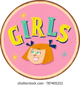 Vintage Metal Sign - GIRLS - Vector EPS10. Grunge effects can be easily removed for a brand new, clean design.
