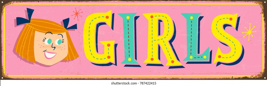 Vintage Metal Sign - GIRLS - Vector EPS10. Grunge effects can be easily removed for a brand new, clean design.