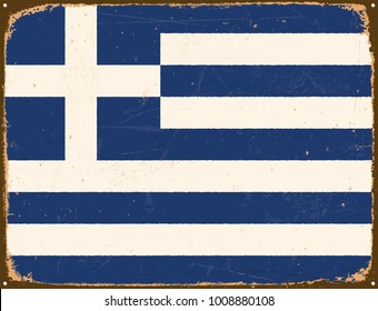 Vintage Metal Sign - Greece Flag - Vector EPS10. Grunge scratches and stain effects can be easily removed for a cleaner look.